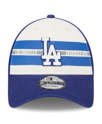 Men's White, Royal Los Angeles Dodgers Team Stripe Trucker 9Forty Snapback Hat