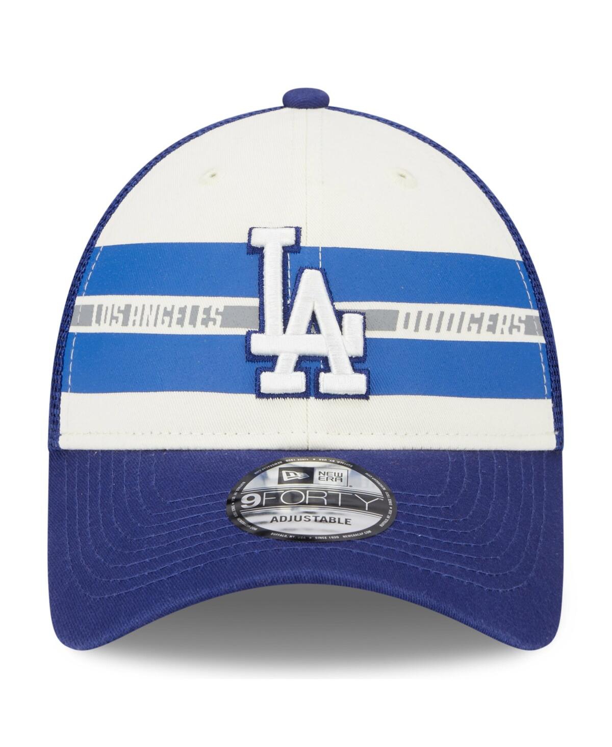 New Era Men's  White, Royal Los Angeles Dodgers Team Stripe Trucker 9forty Snapback Hat In White,royal