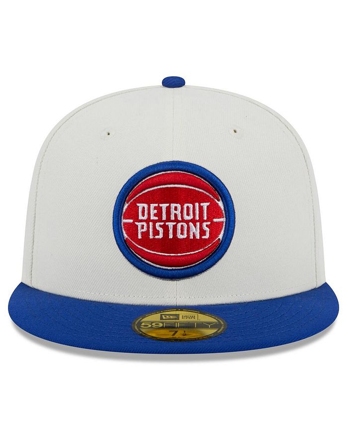 New Era Men's Cream, Blue Detroit Pistons Retro City Conference Side