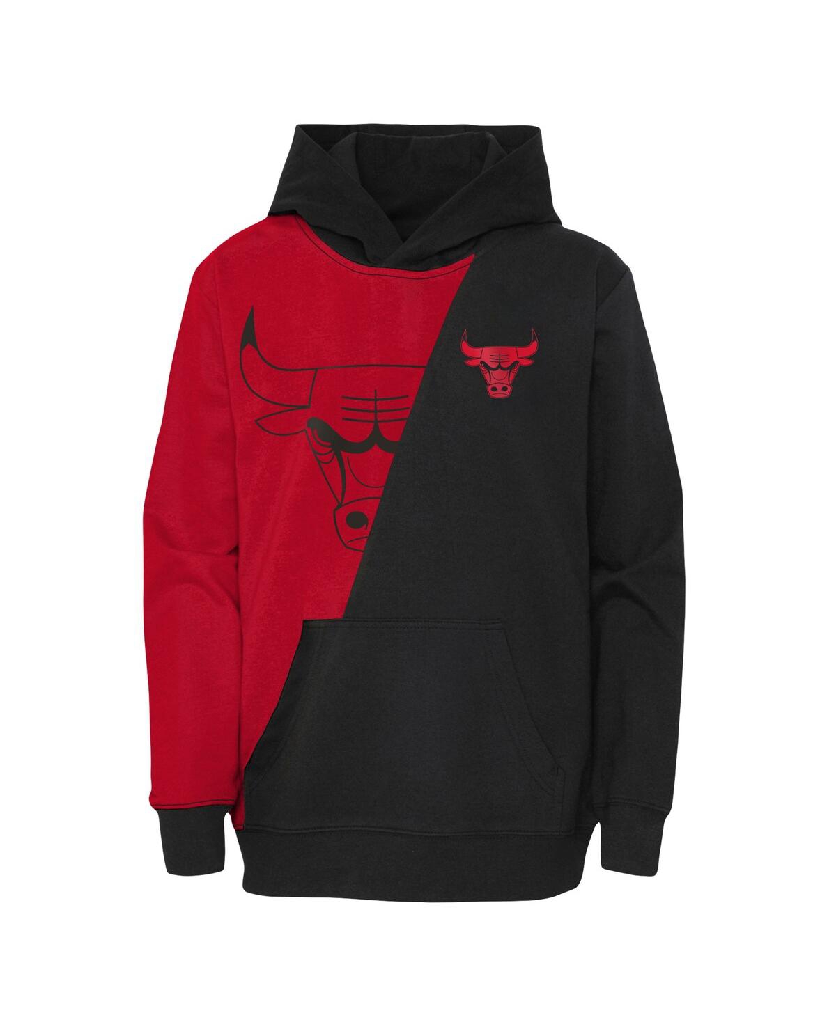 Shop Outerstuff Preschool Boys And Girls Red, Black Chicago Bulls Unrivaled Split Pullover Hoodie In Red,black