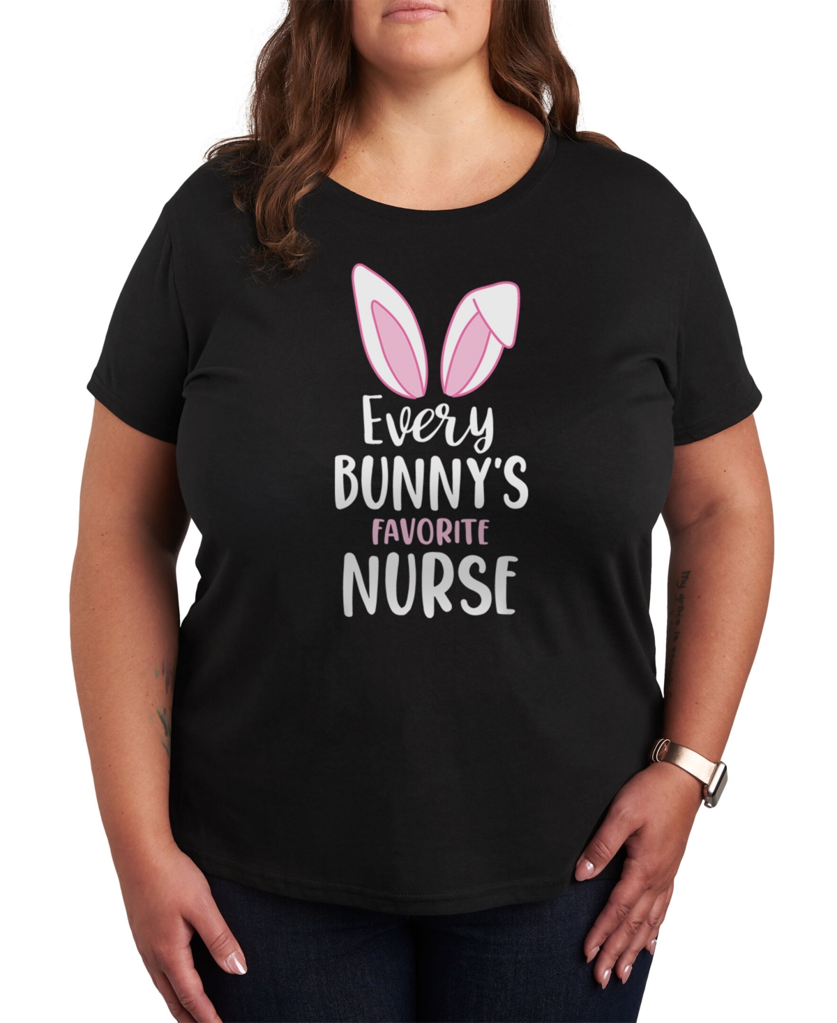 Air Waves Trendy Plus Size Bunny Graphic T-shirt In Black