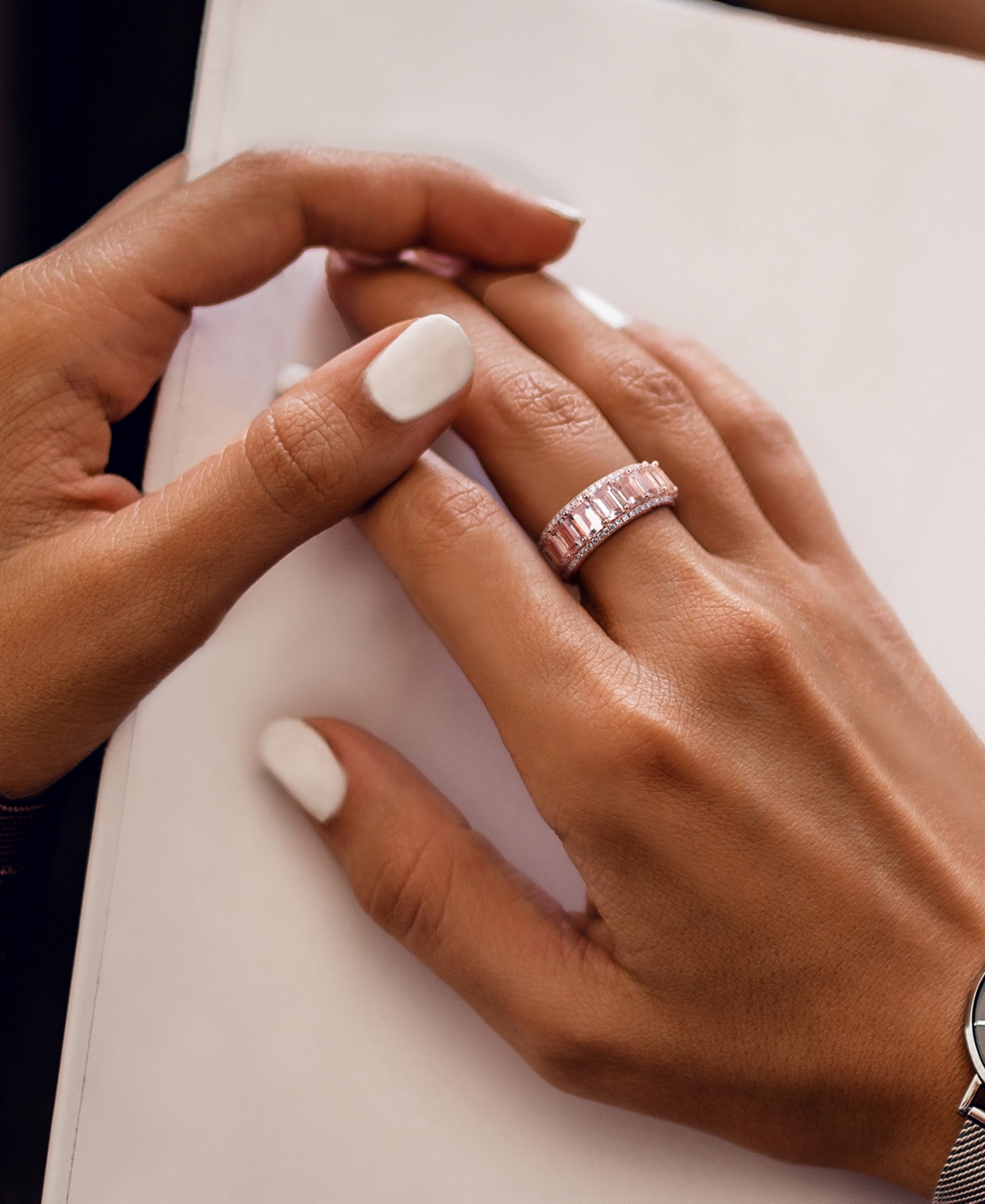 (8-3/4 ct. t.w.) & Diamond (5/8 ct. t.w.) Eternity Band in 14k Rose Gold - Morganite