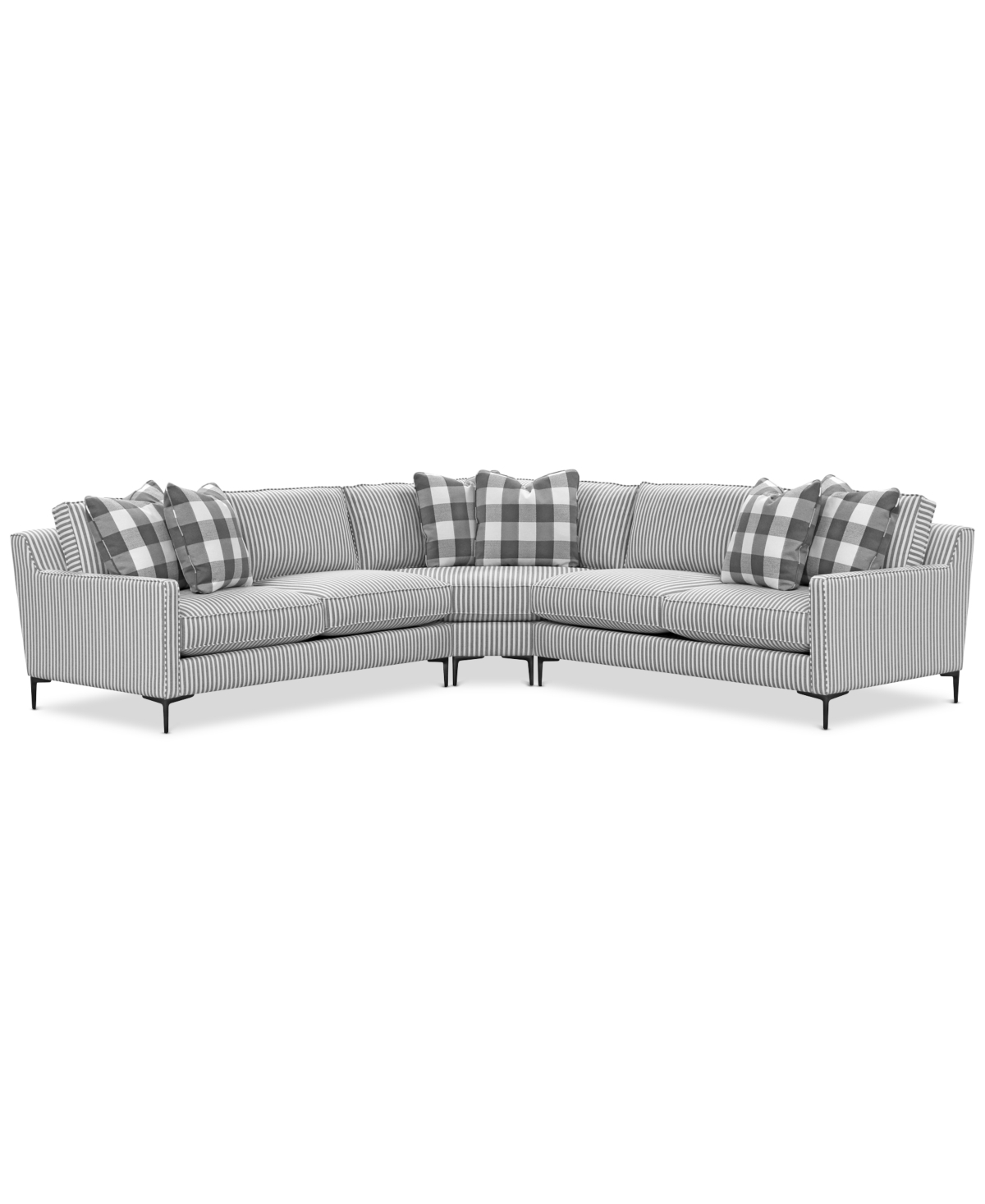 Furniture Closeout! Laylanna 119" 3-pc. Fabric Striped L-shape Sectional, Created For Macy's In Grey