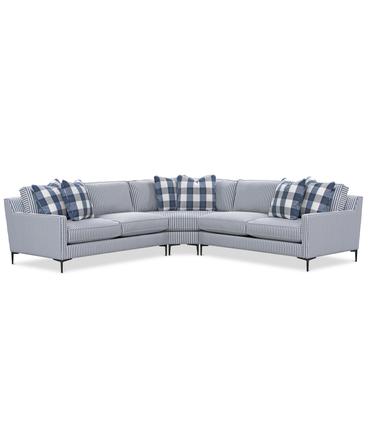 Furniture Closeout! Laylanna 119" 3-pc. Fabric Striped L-shape Sectional, Created For Macy's In Blue