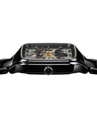 Unisex Swiss Automatic True Square Skeleton Black High-Tech Ceramic Bracelet Watch 38mm