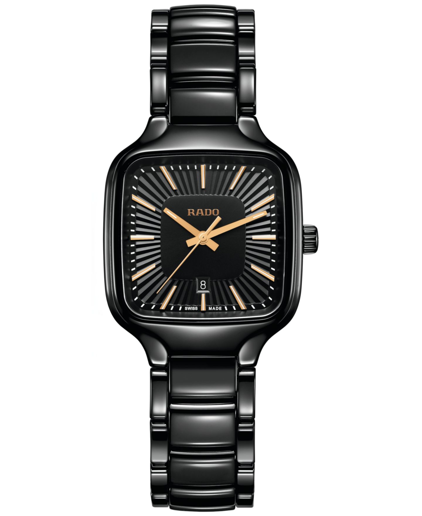 Женские часы Rado Swiss True Square Black High-Tech Ceramic Bracelet Watch 29mm — фото 1