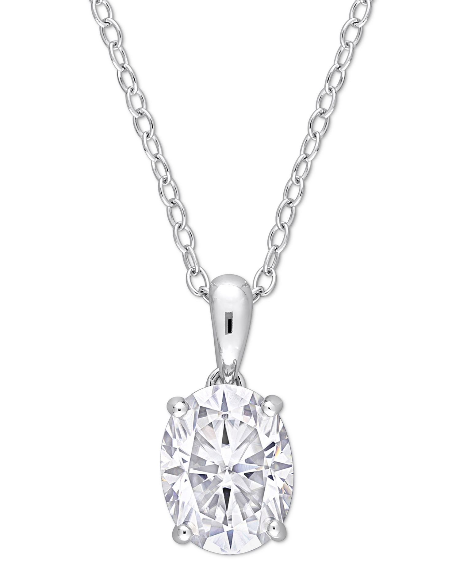 Moissanite Oval Solitaire 18" Pendant Necklace (2 ct. t.w.) in Sterling Silver
