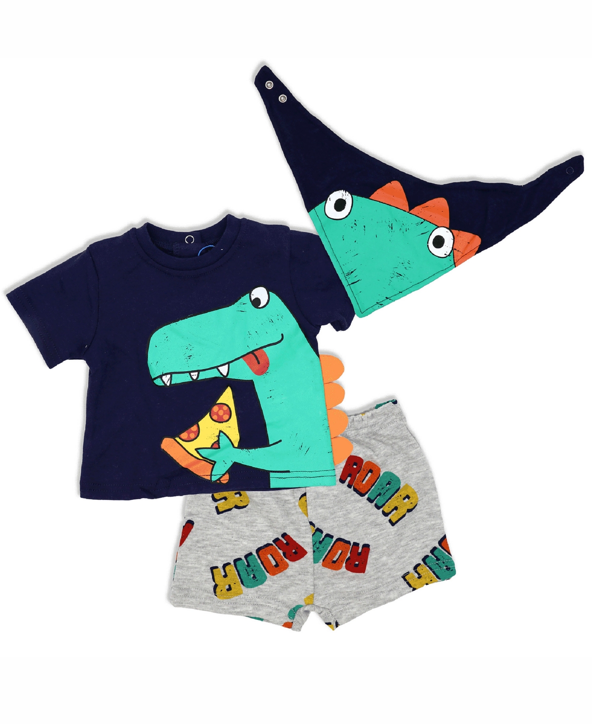 Lily & Jack Baby Boys Dinosaur Shorts, T Shirt And Bib, 3 Piece Set In Navy