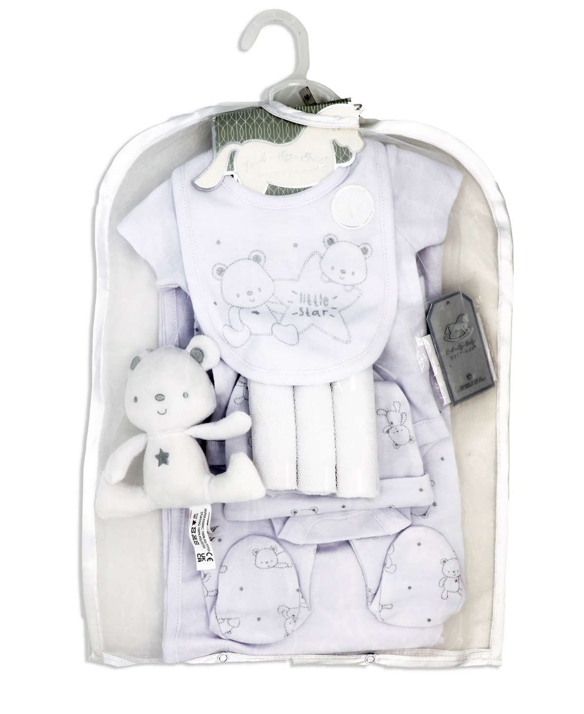 Rock-a-bye Baby Boutique Baby Boys Or Baby Girls Little Star Bear Layette Gift, 10 Piece Set In White