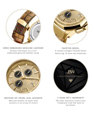 Men's Saxon Brown Leather Band Watch, 48mm