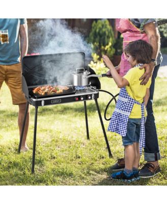 2-in-1 Propane Grill 2 Burner Camping Gas Stove Portable