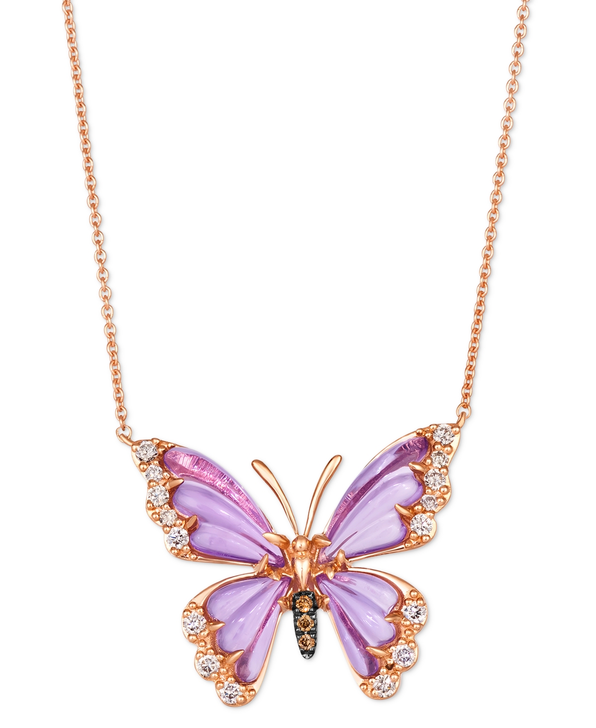 Le Vian Grape Amethyst (2-7/8 Ct. T.w.) & Diamond (1/4 Ct. T.w.) Butterfly Pendant Necklace In 14k Rose Gold In K Strawberry Gold Pendant