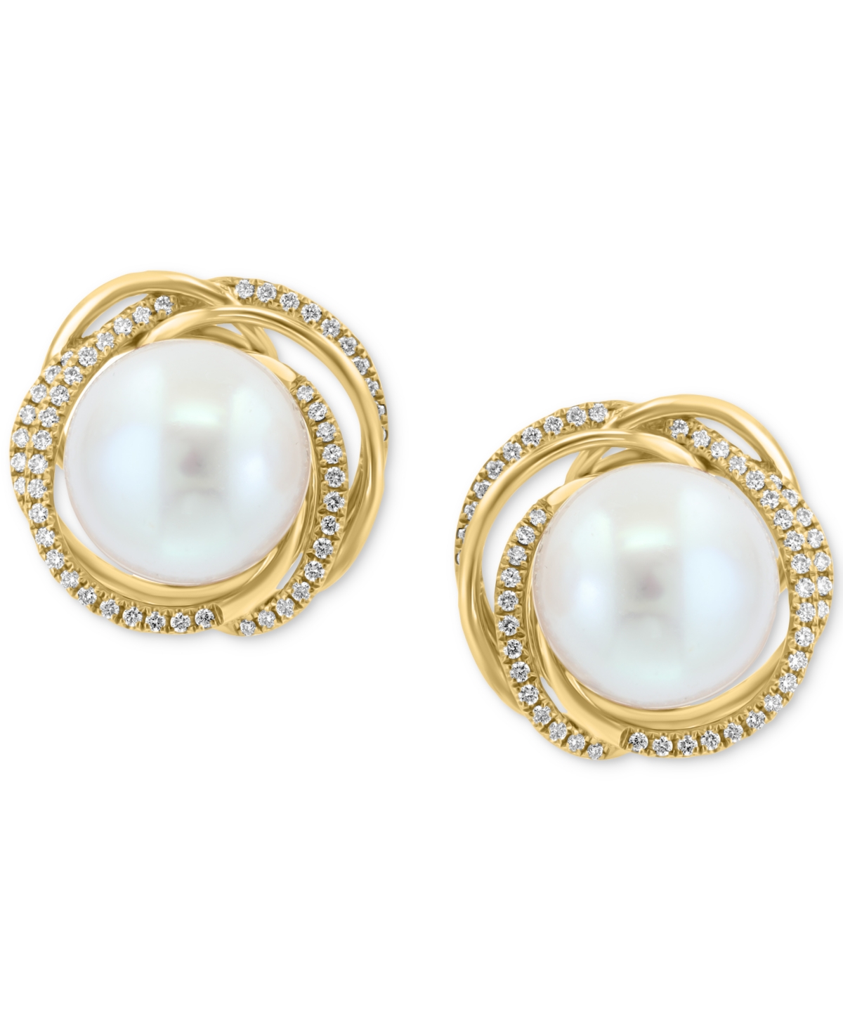 Effy Collection Effy Freshwater Pearl (11-1/2mm) & Diamond (3/8 ct. t.w.) Spiral Halo Stud Earrings in 14k Gold
