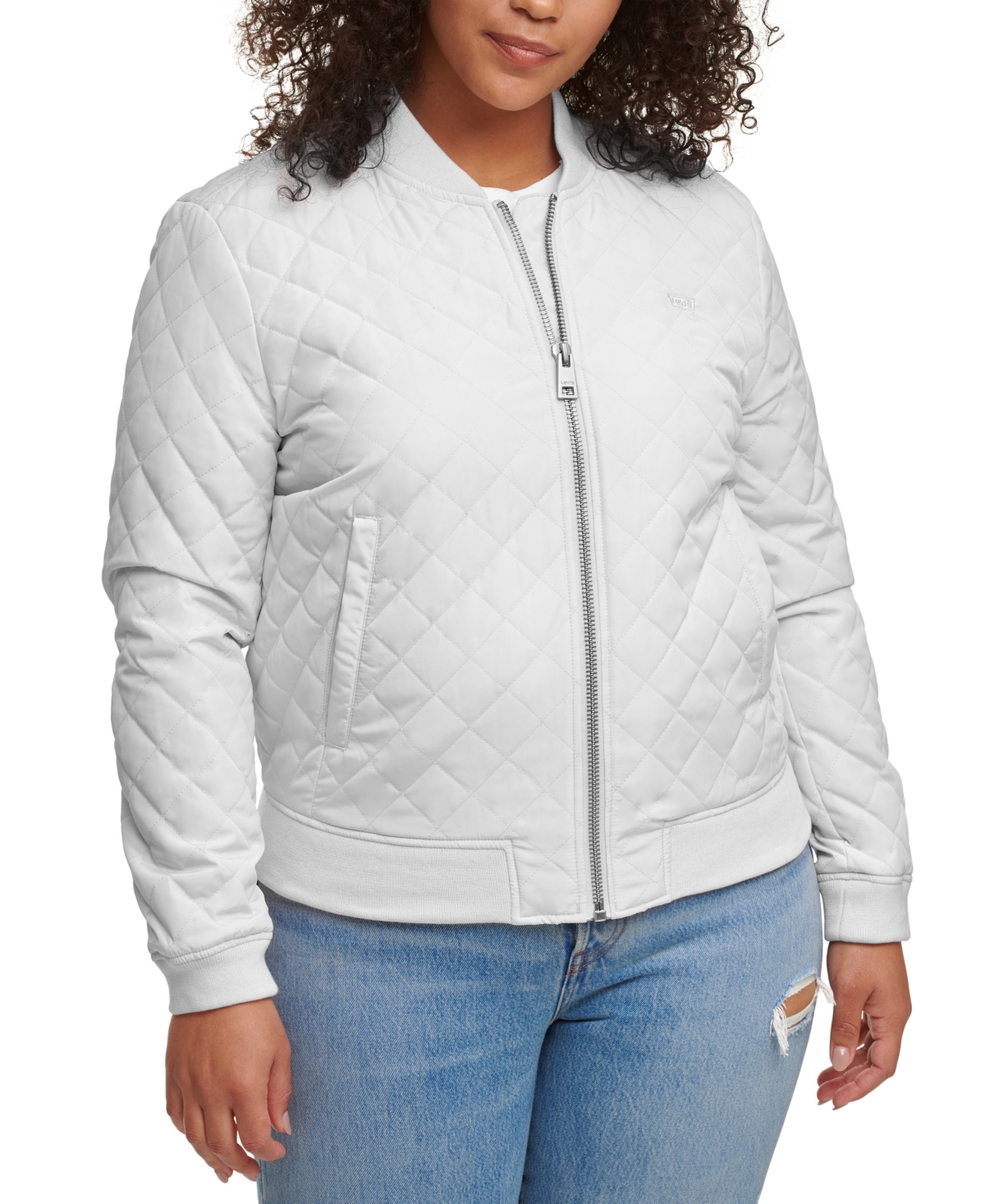 Levi's Plus Size Trendy Diamond Quilted Bomber Jacket In White