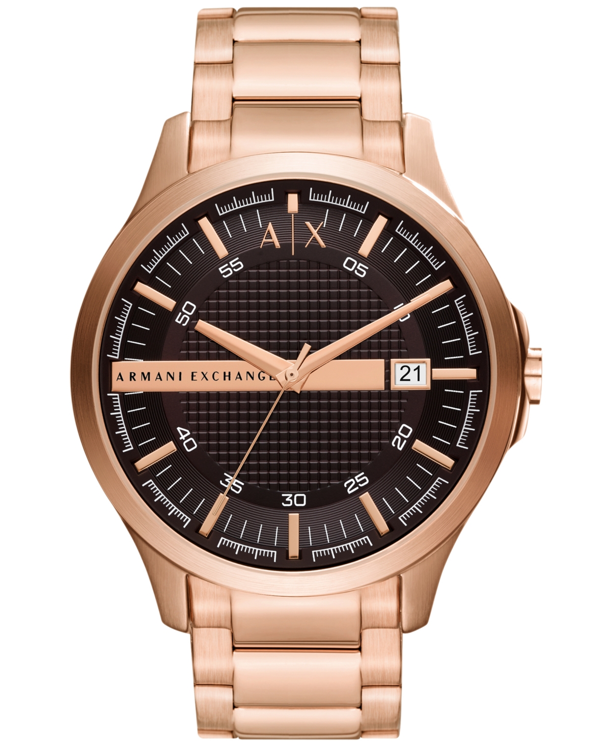 A X Armani Exchange Men's Three-hand Quartz Date Rose Gold-tone Stainless Steel Watch 46mm