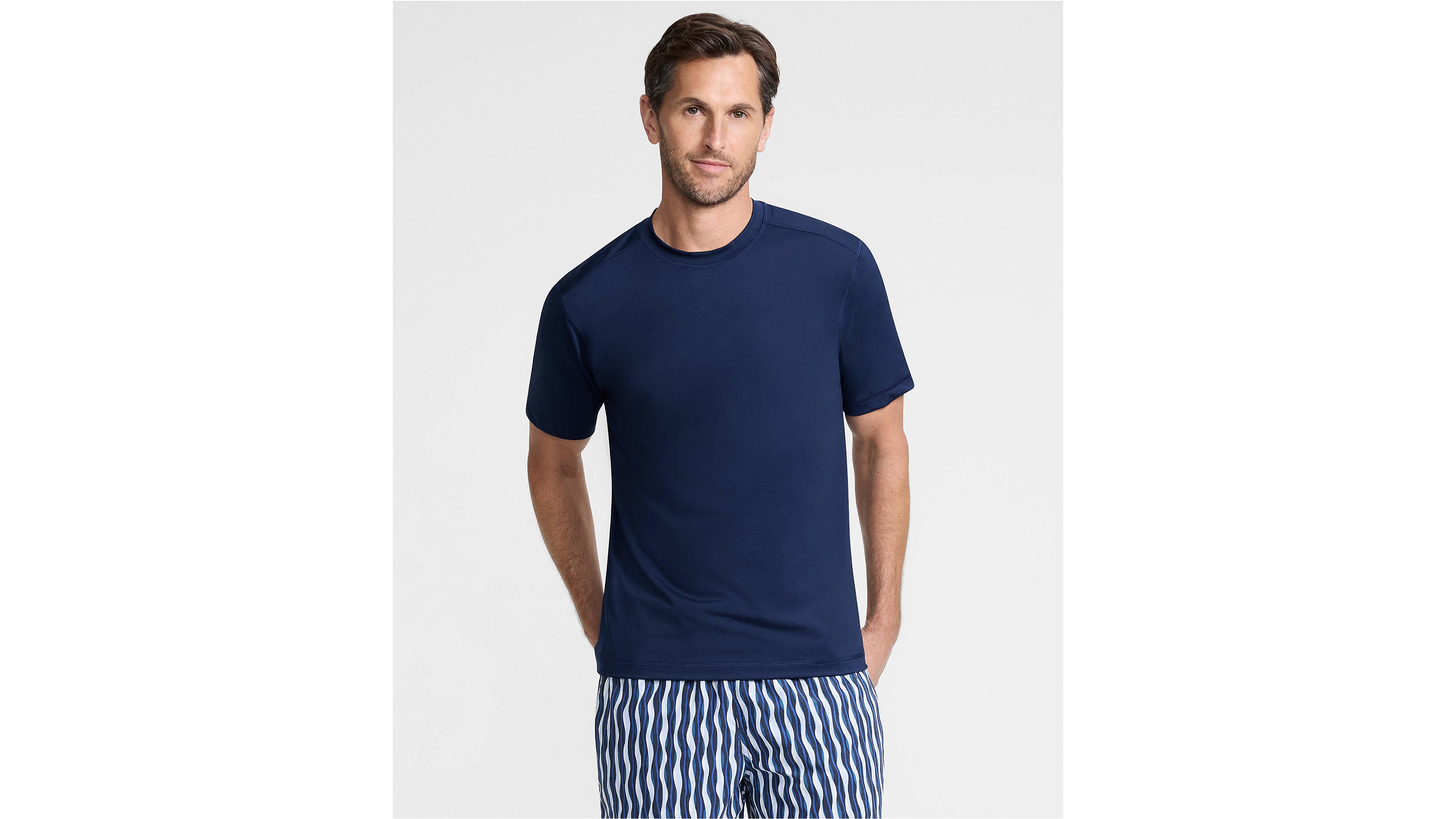 Lands' End Men's SunShade Upf 50 Short Sleeve Swim Tee Cooling Rash Guard