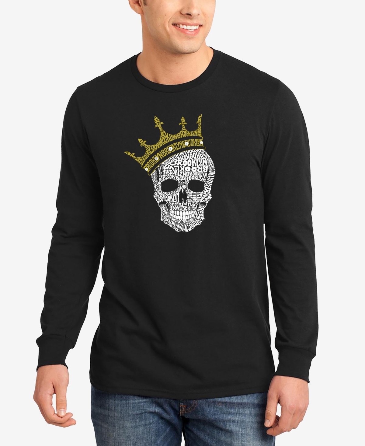 La Pop Art Men's Brooklyn Crown Word Art Long Sleeve T-shirt In Black