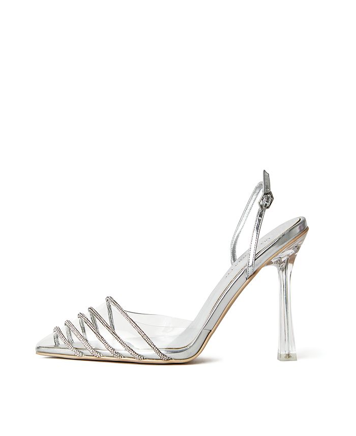 CULT OF COQUETTE Women s KATE Clear Crystal Pumps Sling Back Heels