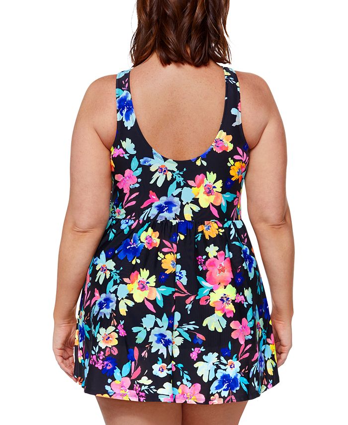 Island Escape Plus Size Magnolia FloralPrint Swim Dress, Created for Macy's Macy's
