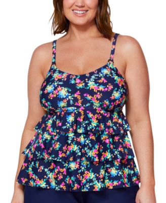 Island Escape - Women's Plus Size Triple-Tier Printed Tankini