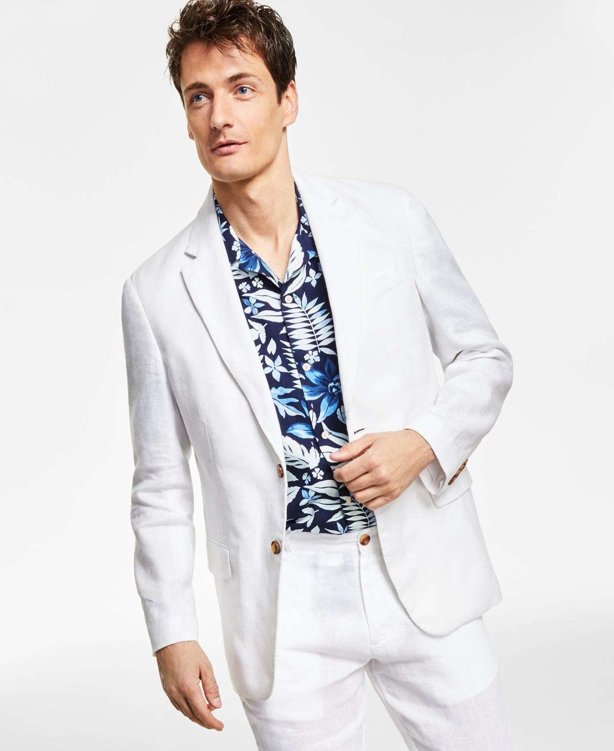 Men's 100% Linen Blazer, Created for Macy's - Chambray