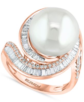 EFFY&reg; Cultured Freshwater Pearl (12-1/2mm) & Diamond (3/4 ct. t.w.) Ring in 14k White Gold (Also Available in 14k Yellow Gold & Rose Gold)
