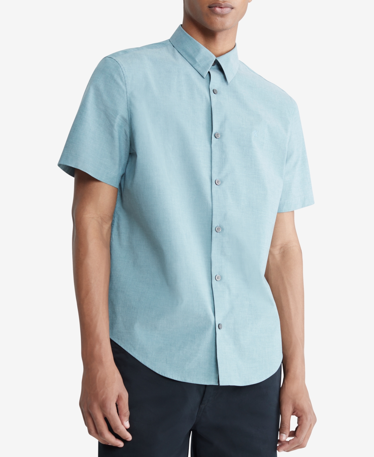 Calvin Klein Men's Stretch Slim Fit End-on-end Short-sleeve Shirt In Blissful Blue