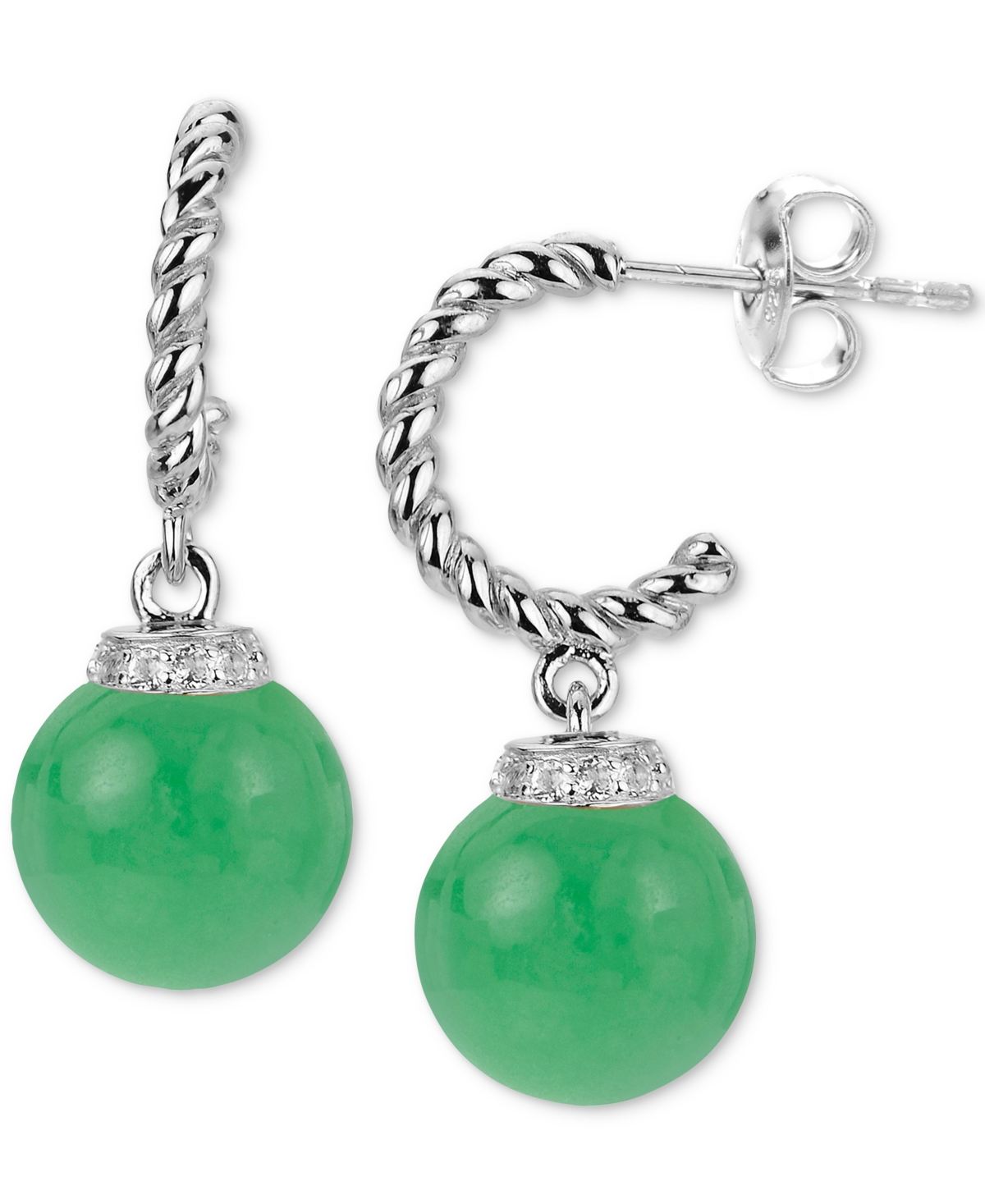Macy's Jade & Lab-grown White Sapphire (1/20 Ct. T.w.) Dangle Hoop Drop Earrings In Sterling Silver (also A