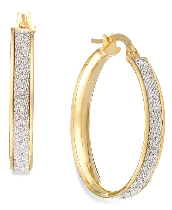 Italian Gold Glitter Hoop Earrings in 14k Gold (20mm