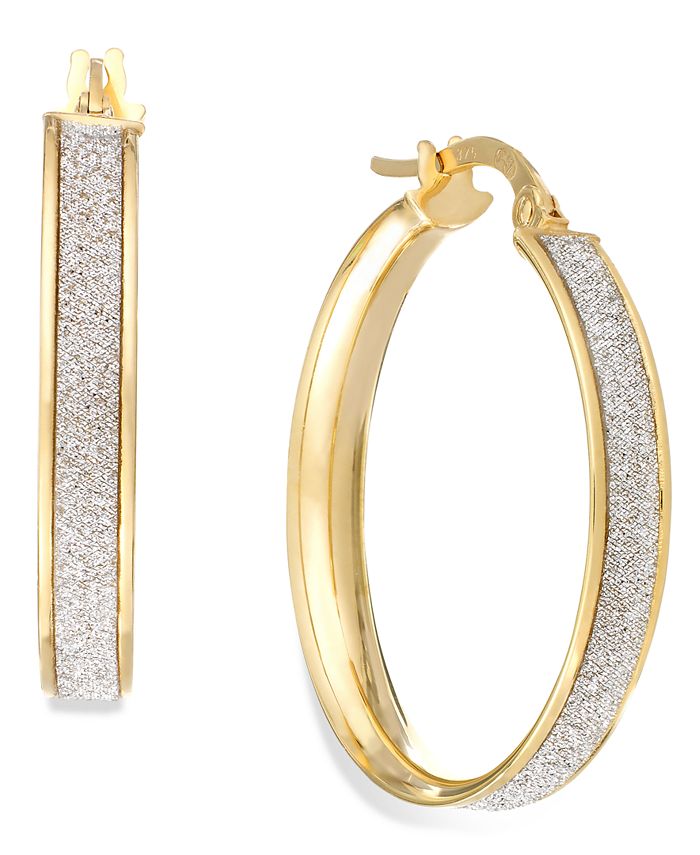 Italian Gold - Glitter Hoop Earrings in 14k Gold (20mm)