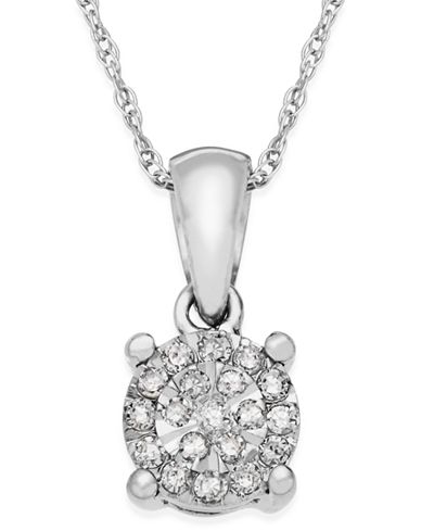 Diamond Cluster Pendant Necklace in Sterling Silver (1/10 ct. t.w ...