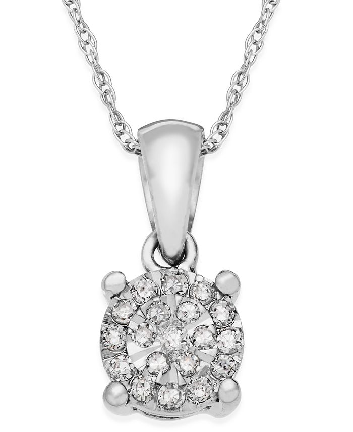Macy's - Diamond Cluster Pendant Necklace in Sterling Silver (1/10 ct. t.w.)