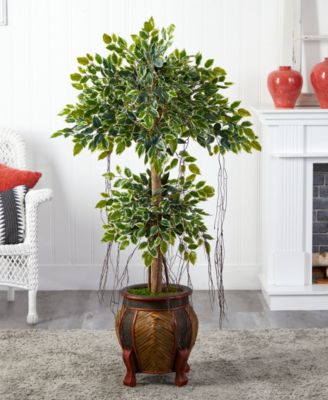 59” Variegated Ficus Artificial Tree in Decorative Planter