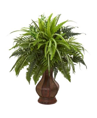 Nearly Natural - 26" Mixed Greens and Fern Artificial Plant in Decorative Planter
