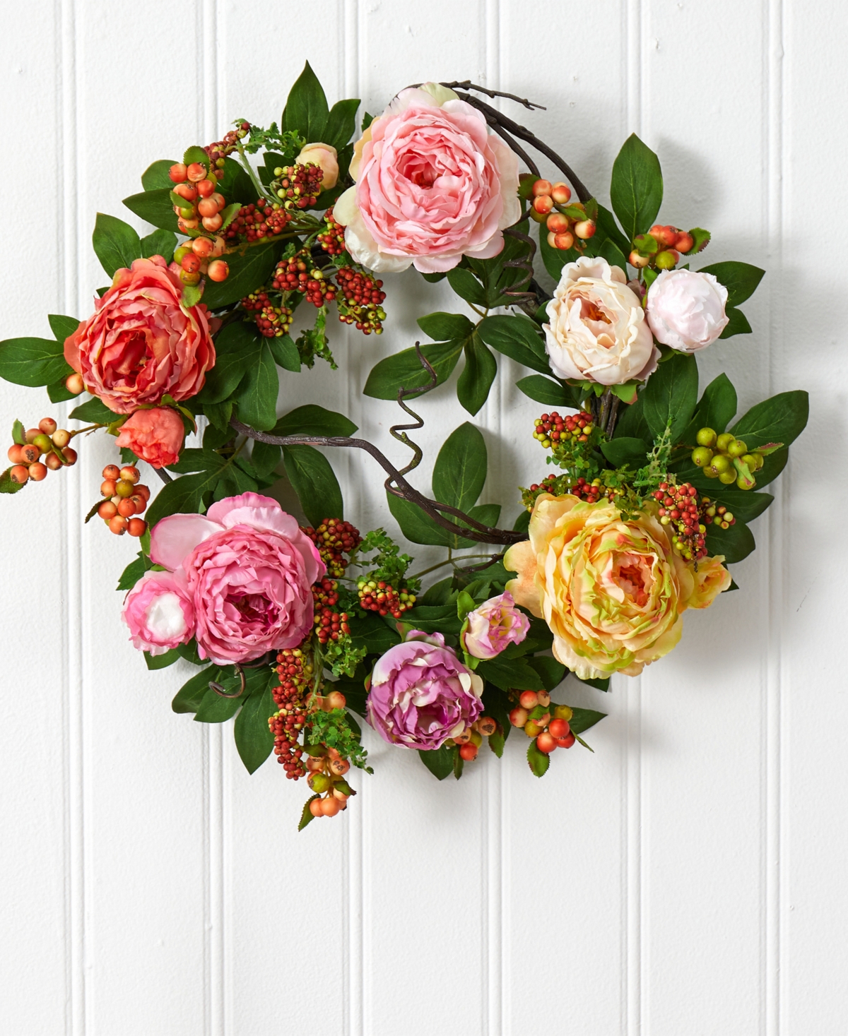 Nearly Natural Mixed Peony and Berry Wreath