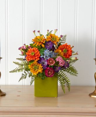 Mixed Floral Artificial Arrangement in Green Vase