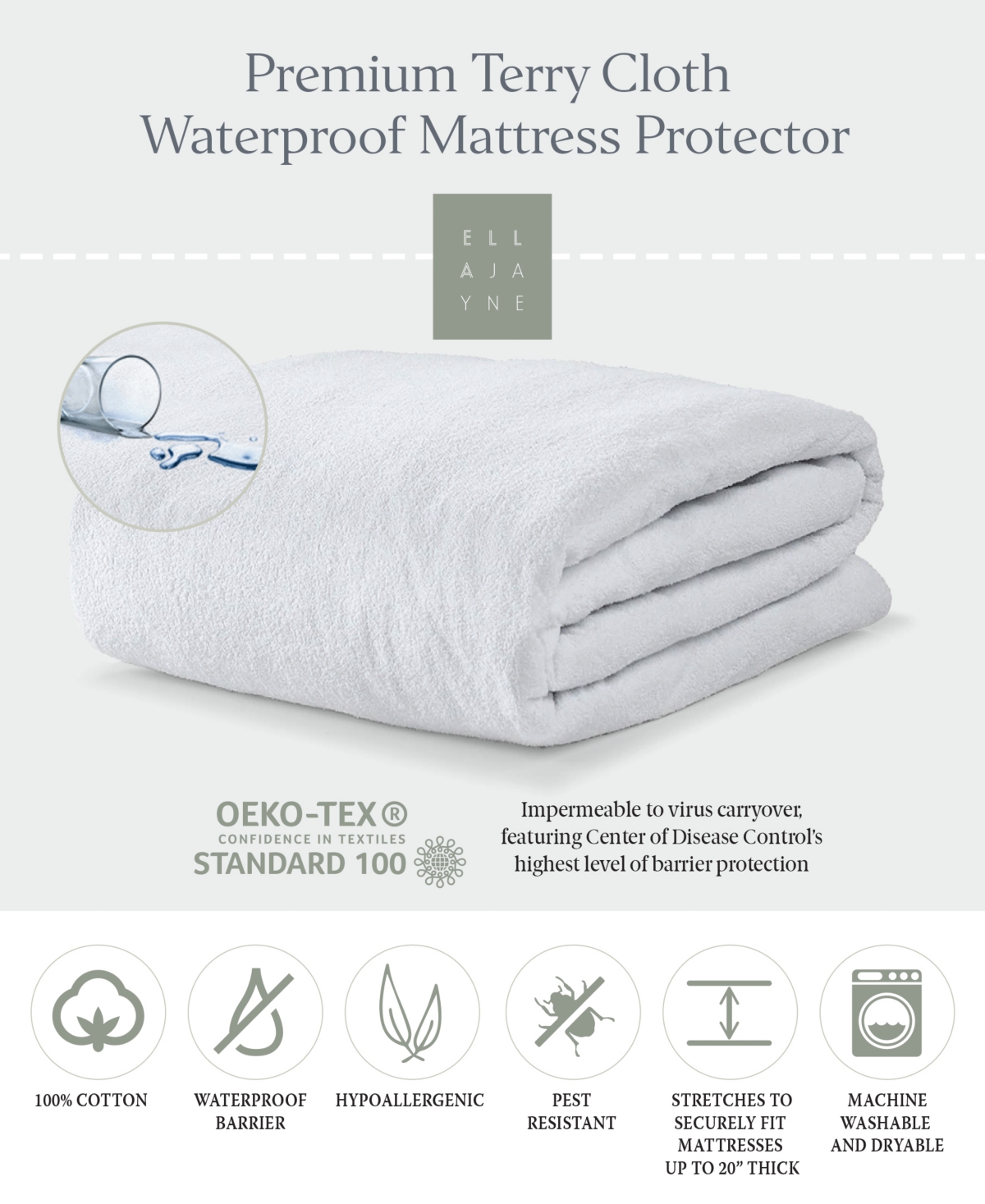 Premium Terry Cloth Water Resistant Mattress Protector