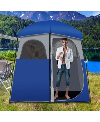 Double-Room Camping Shower Toilet Tent with Floor Oversize Portable Storage Bag
