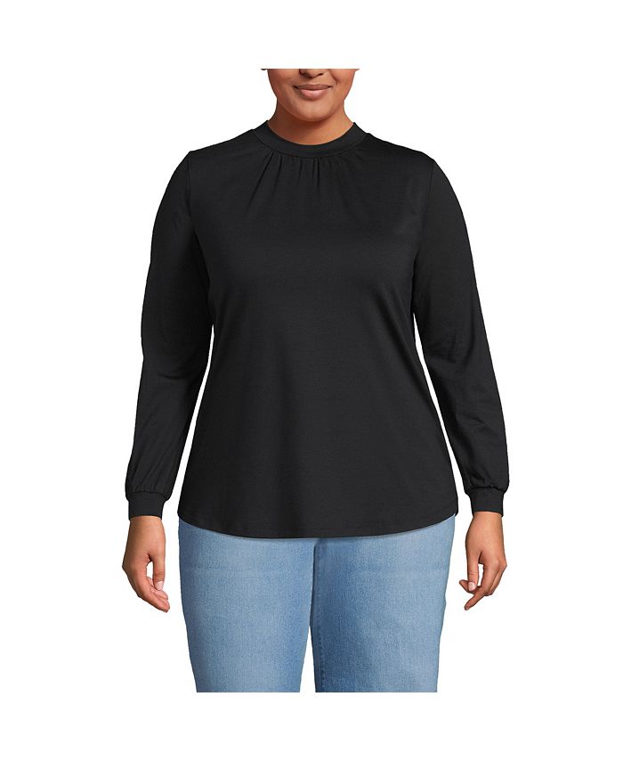 Lands' End Plus Size Jersey Long Sleeve Gathered Mock Neck Tee Macy's