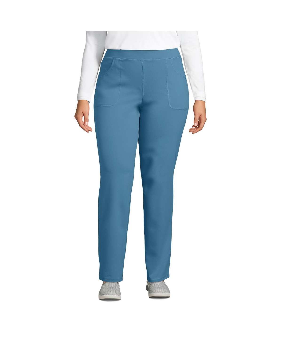 Lands' End Women's Plus Size Active 5 Pocket Pants In Muted Blue | ModeSens