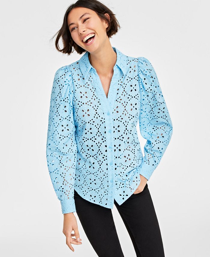 On 34th Women's Cotton Eyelet Shirt, Created for Macy's - Macy's