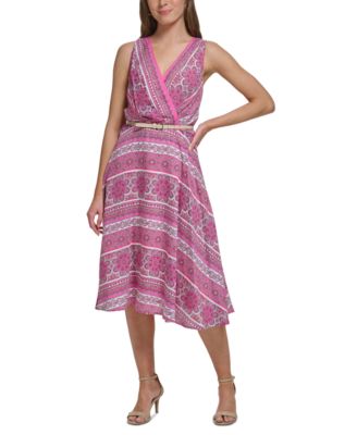 Tommy Hilfiger Women's Printed Belted Fit & Flare Dress - Macy's
