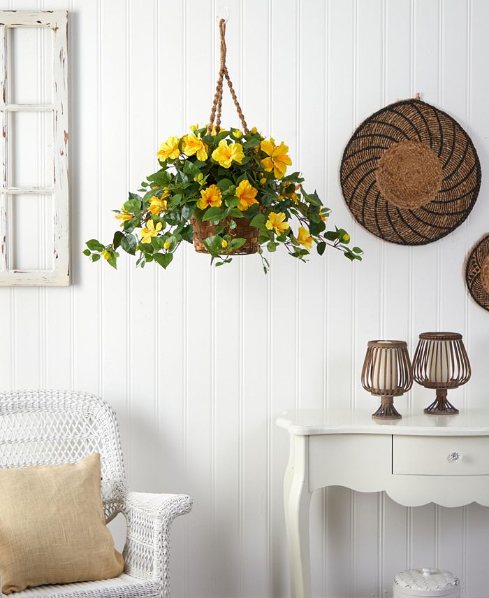 Nearly Natural Hibiscus Artificial Plant Hanging Basket Macy's