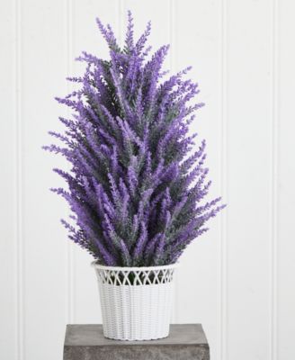 Artificial Lavender Plant in White Wicker Planter 