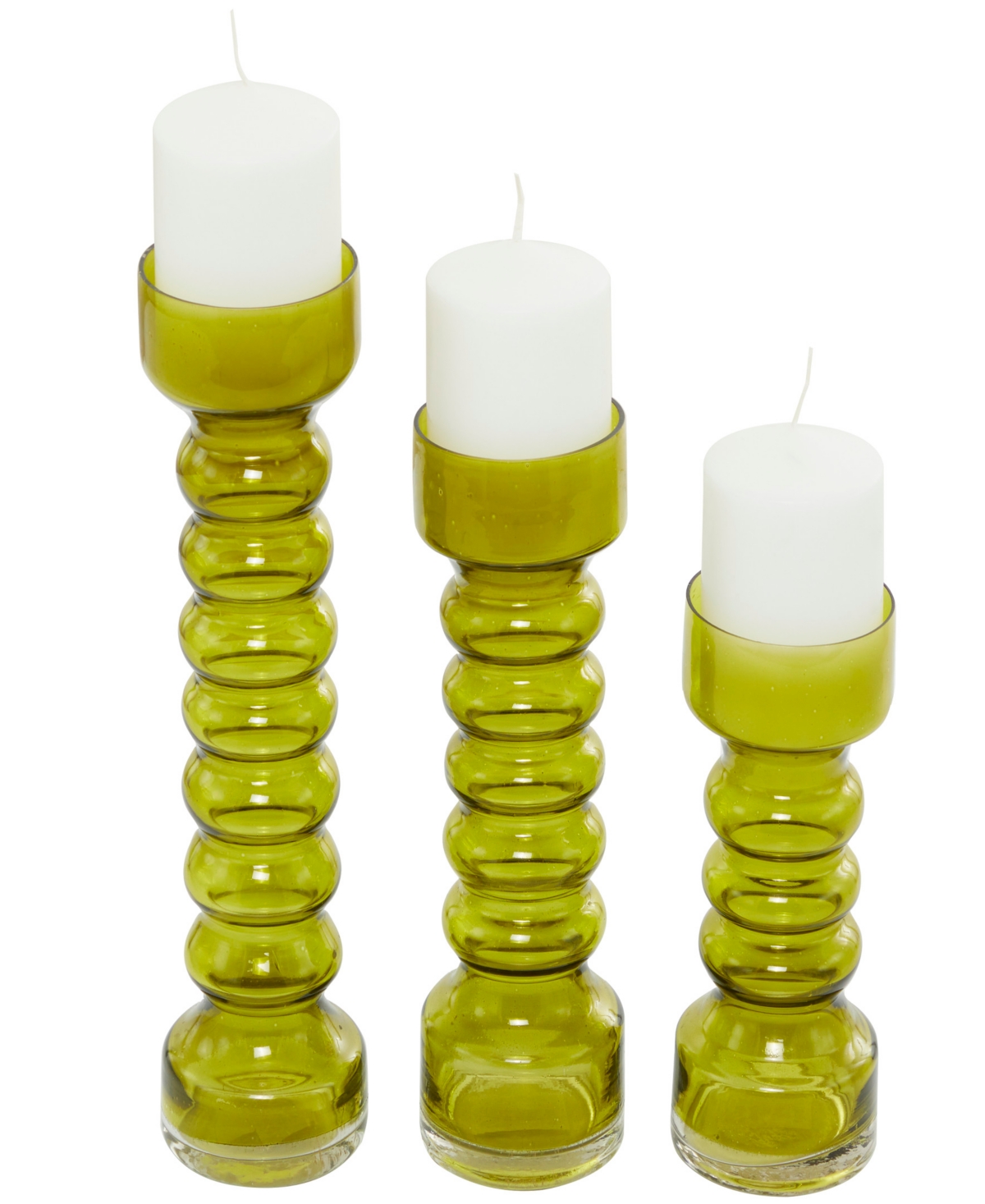 Novogratz Collection Glass Bubble Pillar Candle Holder, Set Of 3 In Green