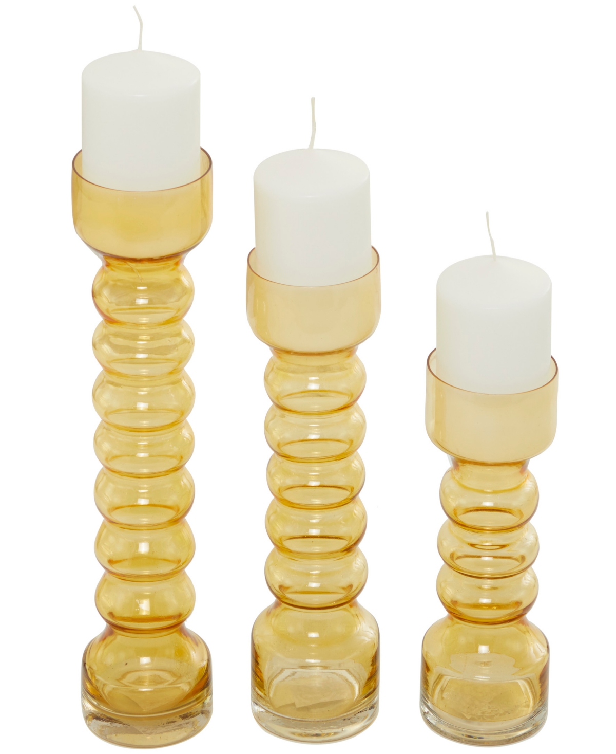 Novogratz Collection Glass Bubble Pillar Candle Holder, Set Of 3 In Yellow