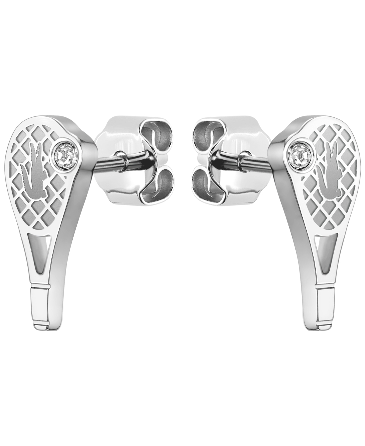 Lacoste Stainless Steel Tennis Racket Earrings In Silver