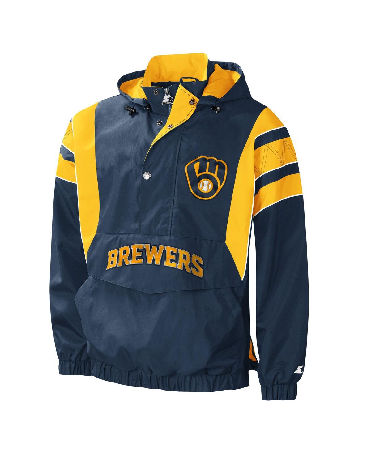 Starter Navy Milwaukee Brewers Impact Hoodie Half-zip Jacket In Navy