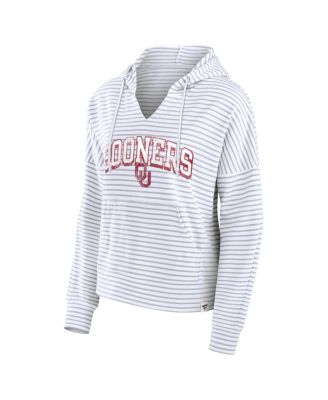 Women's White Oklahoma Sooners Striped Notch Neck Pullover Hoodie
