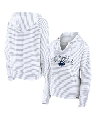 Women's White Penn State Nittany Lions Striped Notch Neck Pullover Hoodie